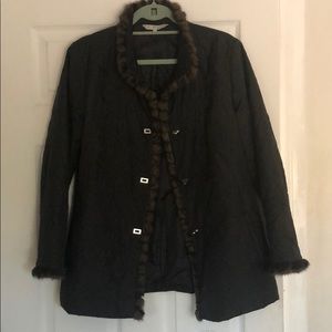 CAbi quilted fur lined black jacket